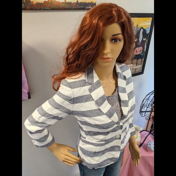 Banana Republic Gray/White Stripe Blazer Size 2 Petite - Picture 4 of 7